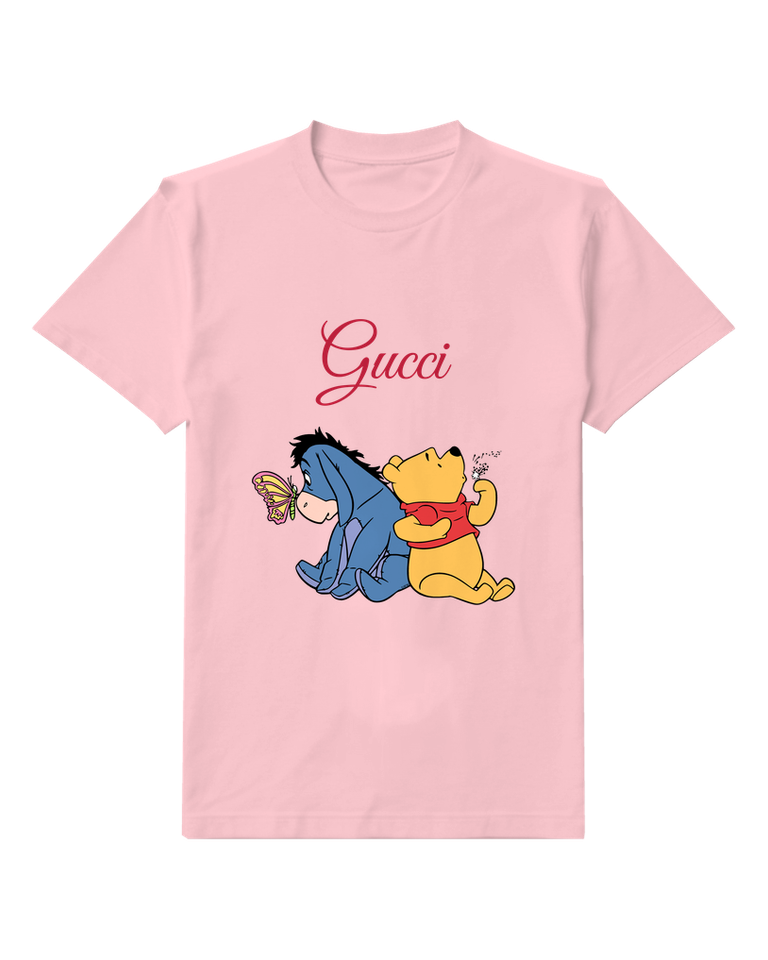 Blush Pink Eeyore And Pooh With Butterfly Graphic T-Shirt - front product view