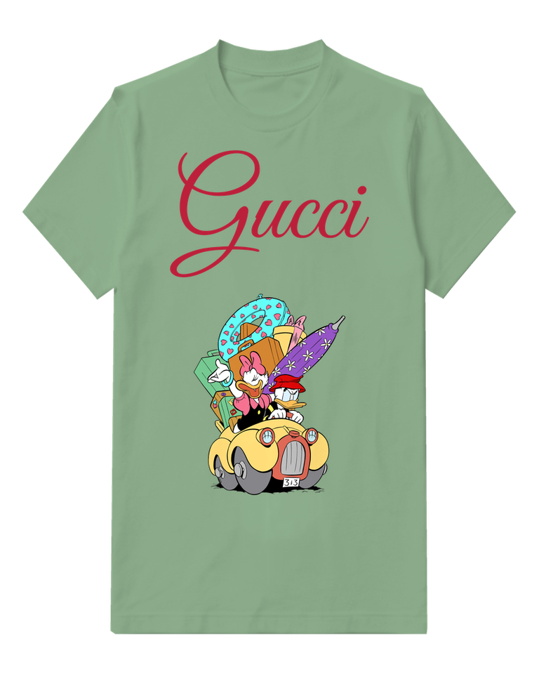 Sage Green Daisy And Donald In Packed Car Graphic T-Shirt - front product view