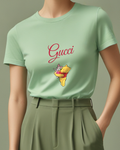 Sage Green Winnie The Pooh Holding Piglet Crew Neck Graphic T-Shirt - model wearing view