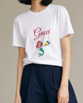 White Ariel Smiling At Flounder Graphic T-Shirt - model wearing view