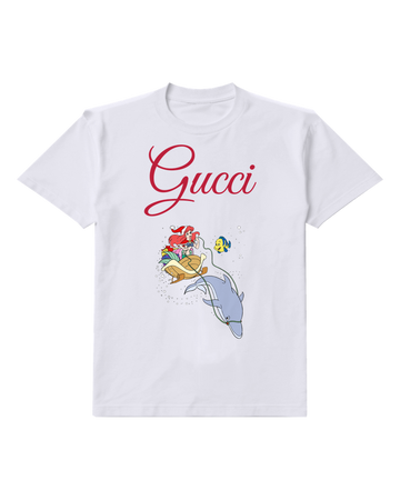 White Ariel Rides Dolphin With Flounder Graphic T-Shirt - front product view