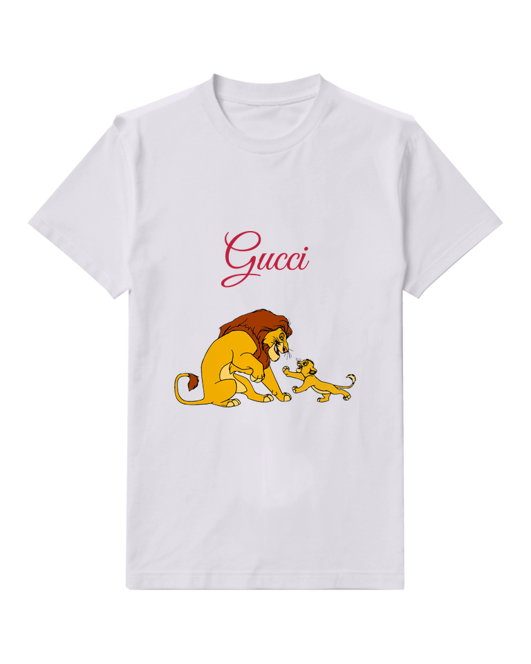 Light Gray Mufasa And Simba Crouching Together Graphic T-Shirt - front product view