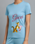 Sky Blue Tigger And Piglet Standing Together Graphic T-Shirt - model wearing view