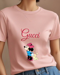 Blush Pink Mouse Pink Hat Puppy Graphic T-Shirt - model wearing view