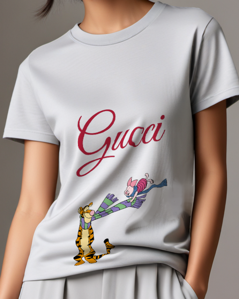 Light Gray Tigger And Piglet Wearing Scarves Graphic T-Shirt - model wearing view