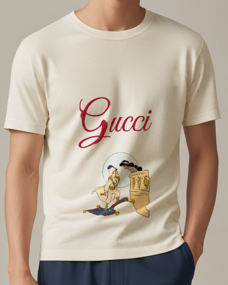 Ivory Aladdin On Carpet Jasmine Atop Pillar Graphic T-Shirt - model wearing view