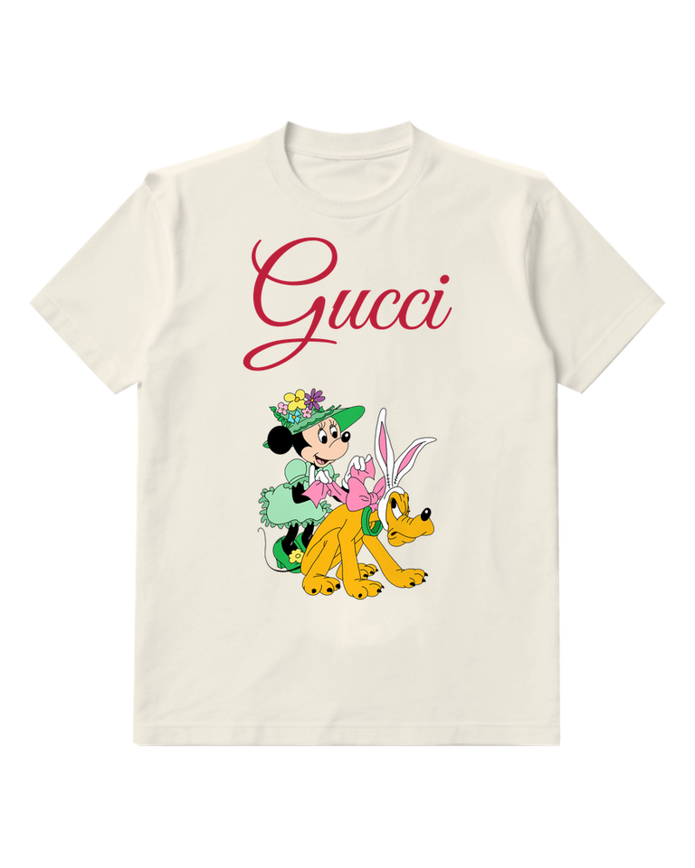 Light Gray Minnie Mouse With Easter Bunny Pluto Graphic T-Shirt - front product view