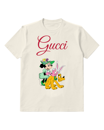 Light Gray Minnie Mouse With Easter Bunny Pluto Graphic T-Shirt - front product view