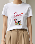 White Mickey And Minnie With Luggage Graphic T-Shirt - model wearing view