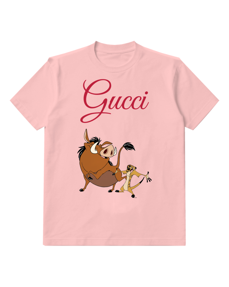 Blush Pink Pumbaa And Timon In Playful Chase Graphic T-Shirt - front product view