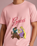 Blush Pink Rapunzel And Flynn Rider Holding Golden Hair Graphic T-Shirt - model wearing view