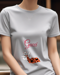 Light Gray Spotted Puppies Orange Blanket Graphic T-Shirt - model wearing view
