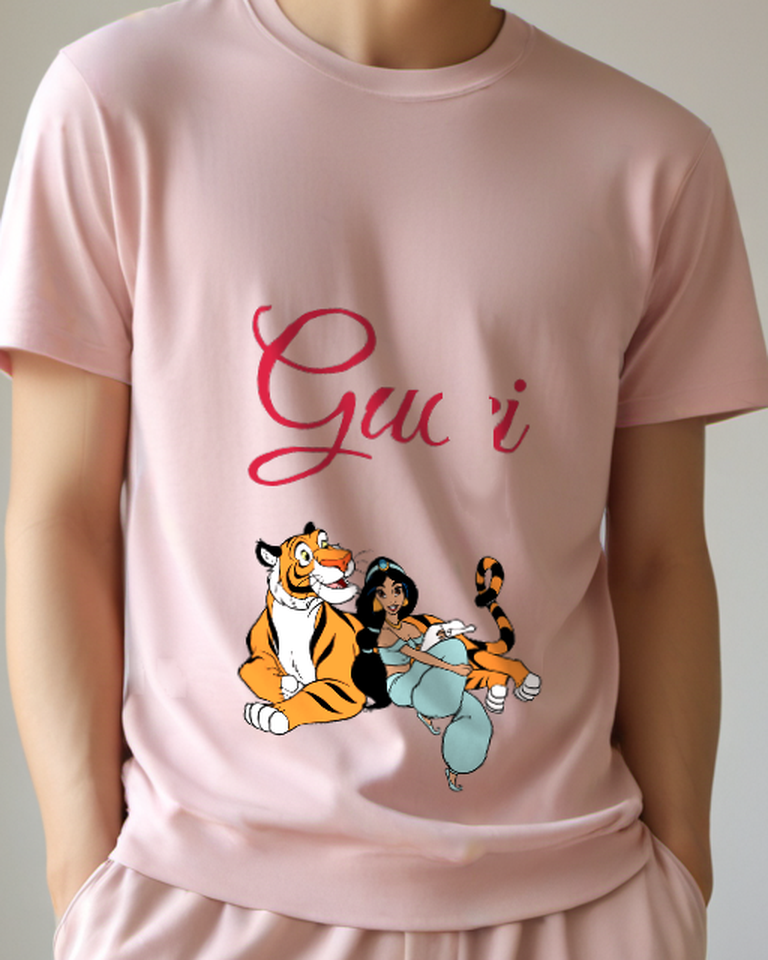 Blush Pink Jasmine And Rajah In Playful Embrace Graphic T-Shirt - model wearing view