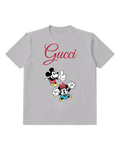Light Gray Mickey And Minnie Cheering With Raised Hands Graphic T-Shirt - front product view