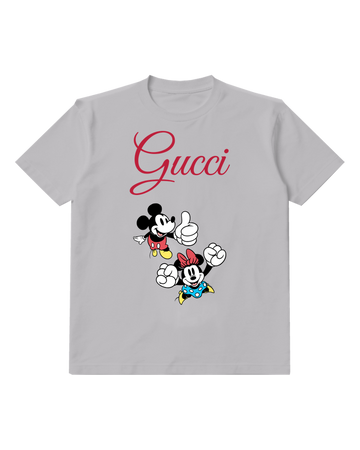 Light Gray Mickey And Minnie Cheering With Raised Hands Graphic T-Shirt - front product view
