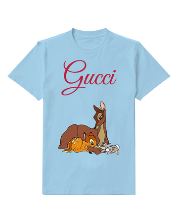 Sky Blue Doe Resting With Bambi And A Rabbit Graphic T-Shirt - front product view