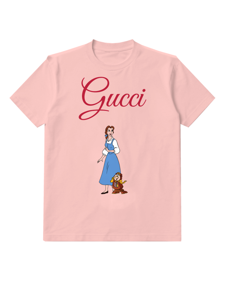 Blush Pink Belle Standing Beside Cogsworth In Blue Dress Graphic T-Shirt - front product view