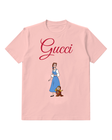 Blush Pink Belle Standing Beside Cogsworth In Blue Dress Graphic T-Shirt - front product view