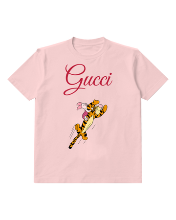 Blush Pink Piglet Riding On Tigger In Midair Graphic T-Shirt - front product view