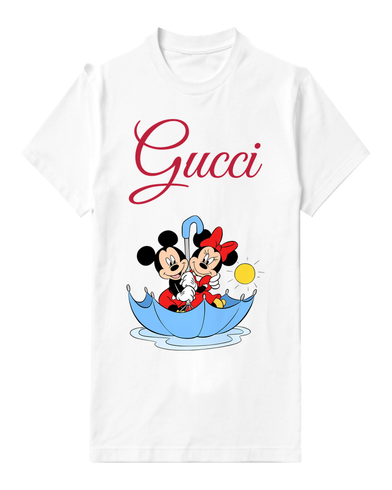 White Mickey And Minnie In Umbrella Boat Graphic T-Shirt - front product view