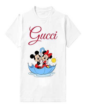 White Mickey And Minnie In Umbrella Boat Graphic T-Shirt - front product view