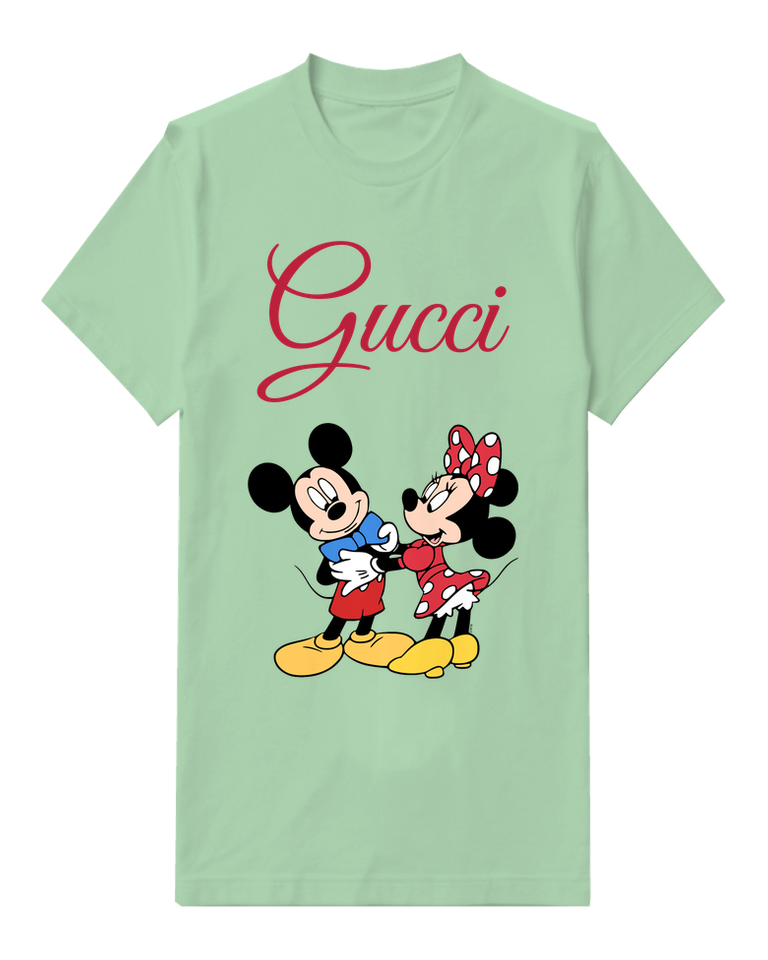 Sage Green Mickey And Minnie Embracing Warmly Graphic T-Shirt - front product view