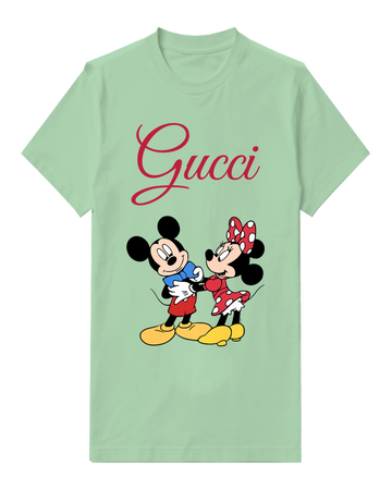 Sage Green Mickey And Minnie Embracing Warmly Graphic T-Shirt - front product view