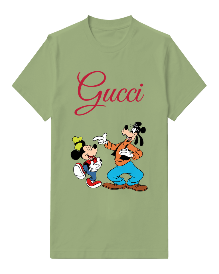 Olive Green Mickey And Goofy Dancing Together Graphic T-Shirt - front product view