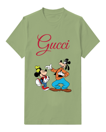 Olive Green Mickey And Goofy Dancing Together Graphic T-Shirt - front product view
