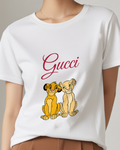 White Simba And Nala Sitting Together Graphic T-Shirt - model wearing view