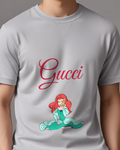 Light Gray Red Haired Woman Teal Dress Graphic T-Shirt - model wearing view