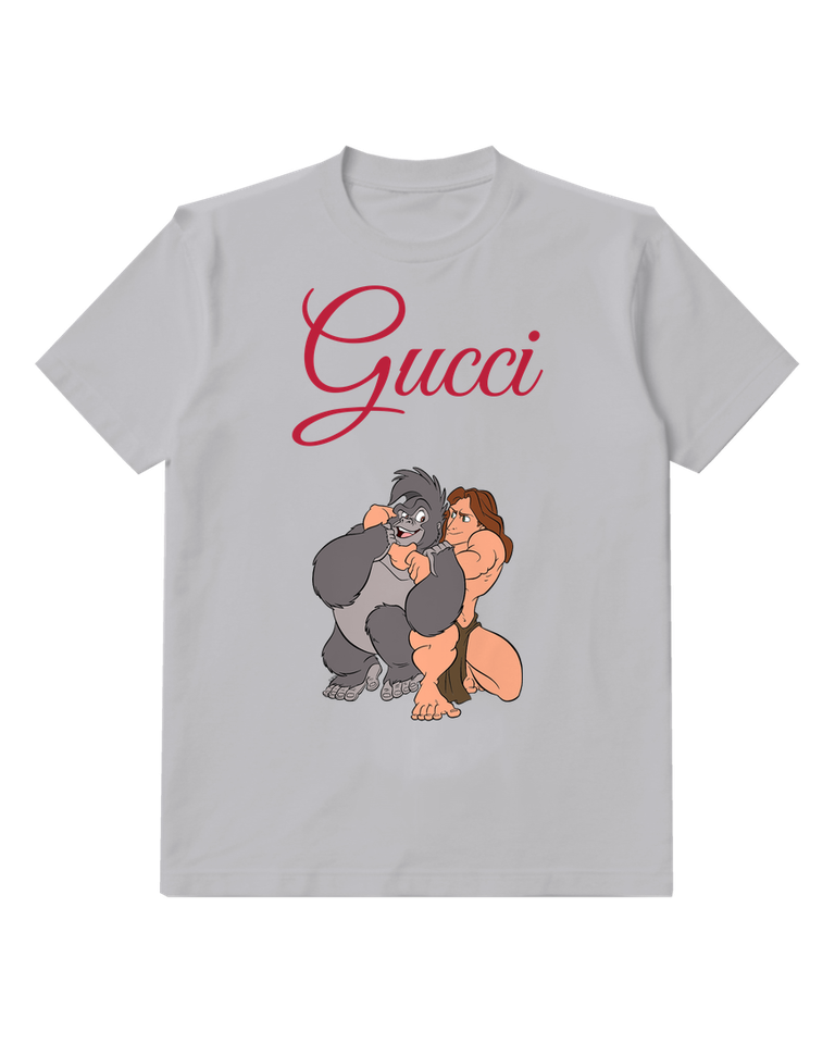 Light Gray Tarzan And Terk In Playful Embrace Graphic T-Shirt - front product view