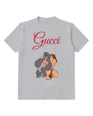 Light Gray Tarzan And Terk In Playful Embrace Graphic T-Shirt - front product view