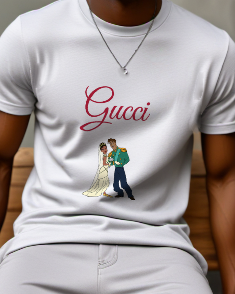 Light Gray Tiana And Prince Naveen Wedding Couple Graphic T-Shirt - model wearing view