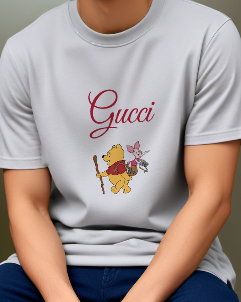 Light Gray Winnie The Pooh Hiking With Piglet Graphic T-Shirt - model wearing view