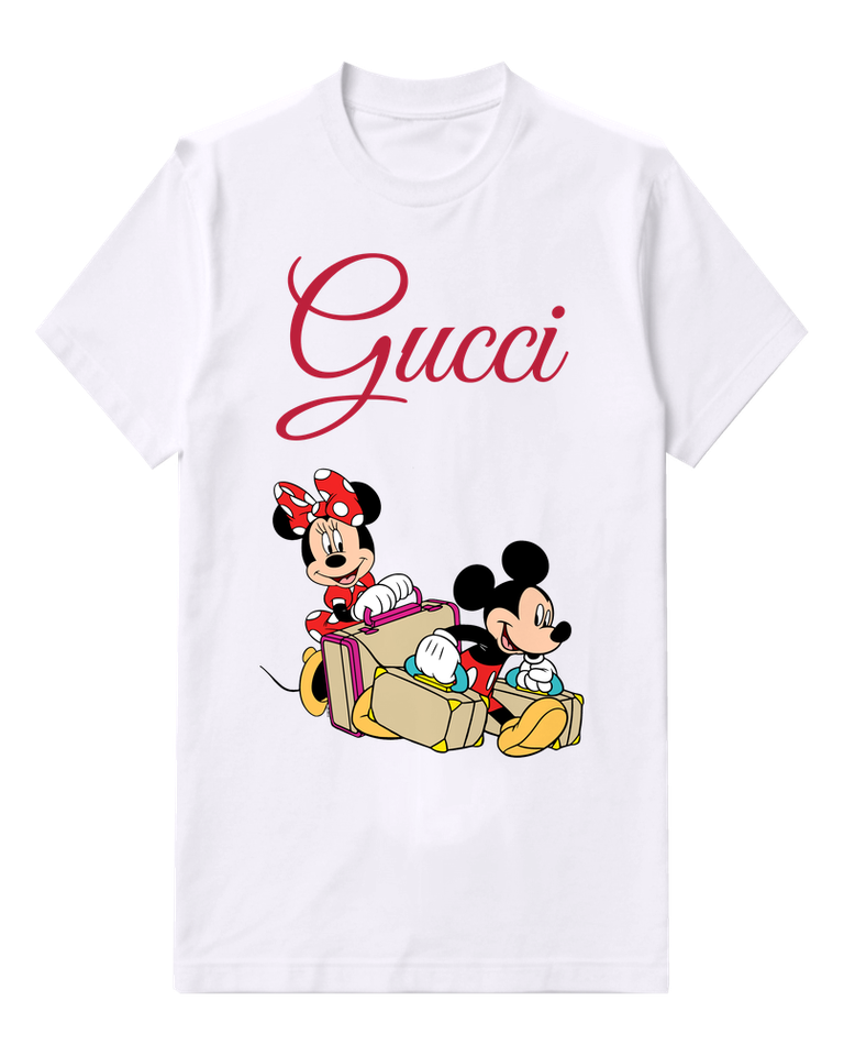 White Mickey And Minnie With Luggage Graphic T-Shirt - front product view