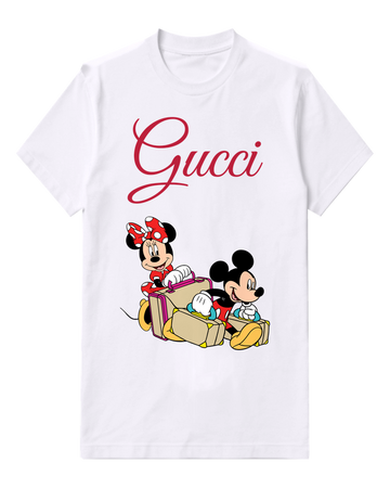 White Mickey And Minnie With Luggage Graphic T-Shirt - front product view