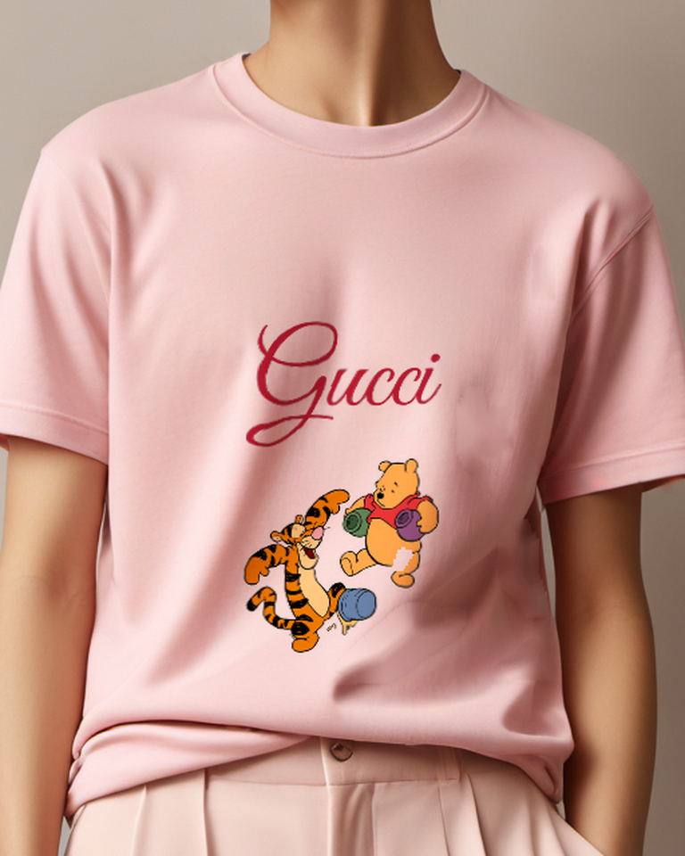 Blush Pink Tiger And Bear With Honey Pots Graphic T-Shirt - model wearing view