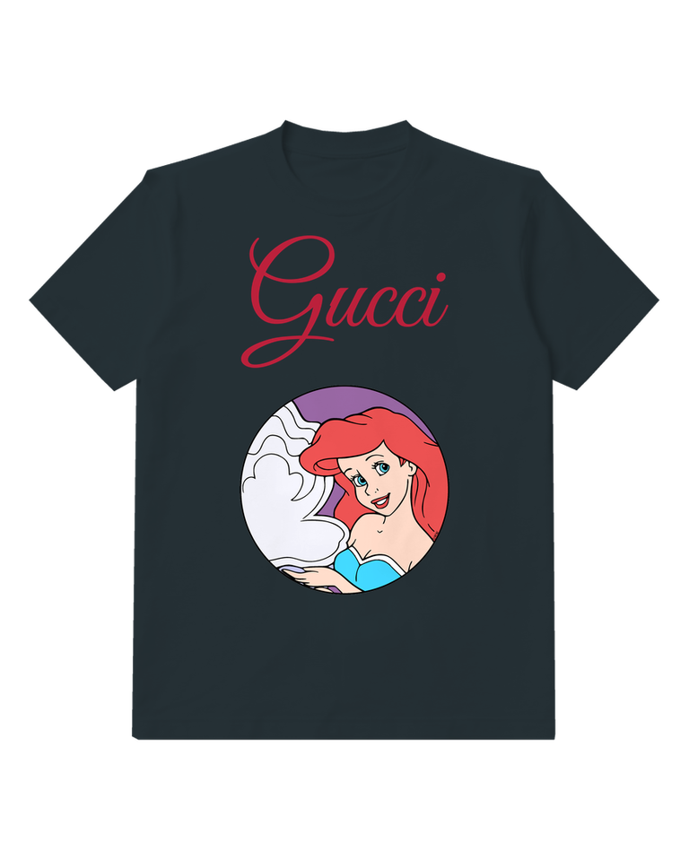 Navy Blue Red Haired Princess Oval Portrait Graphic T-Shirt - front product view