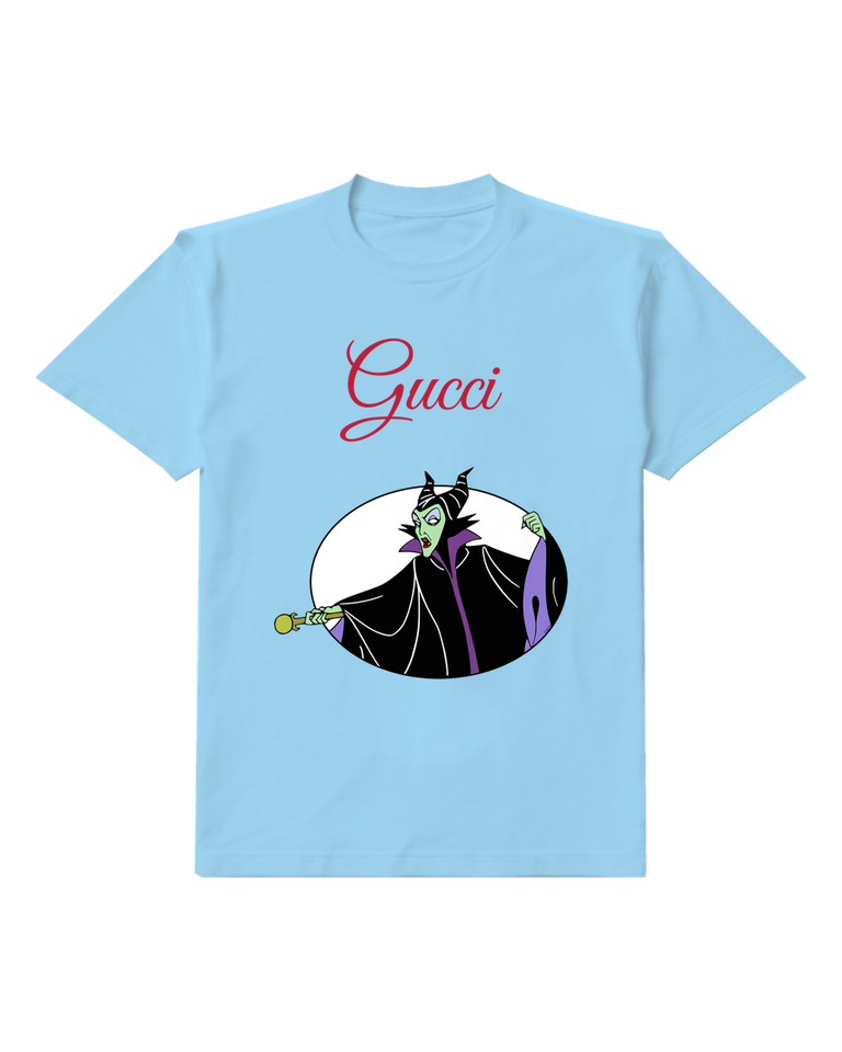 Sky Blue Horned Sorceress Oval Frame Graphic T-Shirt - front product view