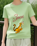 Sage Green Tiger Long Tail Sit Graphic T-Shirt - model wearing view