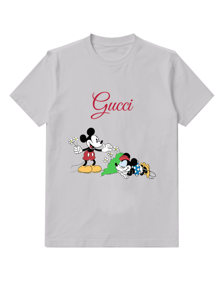 Light Gray Mickey Mouse Holding Flowers Graphic T-Shirt - front product view