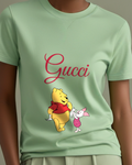 Sage Green Winnie The Pooh And Piglet Holding Paper Graphic T-Shirt - model wearing view