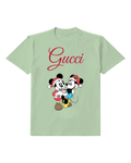 Sage Green Mickey And Minnie In Festive Embrace Graphic T-Shirt - front product view