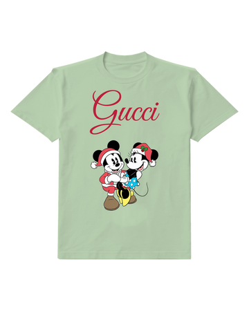Sage Green Mickey And Minnie In Festive Embrace Graphic T-Shirt - front product view