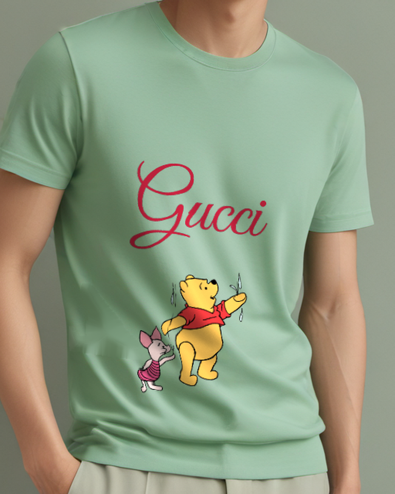 Sage Green Winnie The Pooh And Piglet In Rain Graphic T-Shirt - model wearing view