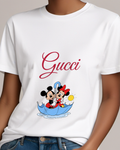 White Mickey And Minnie In Umbrella Boat Graphic T-Shirt - model wearing view