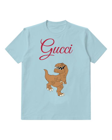 Sky Blue Brown Dinosaur Raised Foot Graphic T-Shirt - front product view