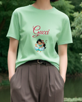 Sage Green Jasmine With Monkey On Back Graphic T-Shirt - model wearing view