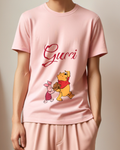 Blush Pink Winnie The Pooh Carrying Birdhouse With Piglet Graphic T-Shirt - model wearing view